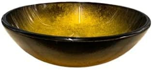 BELOFAY Gold Bathroom Counter Top Wash Basin Sink, Round Glass Bowl Cloakroom Basin for Vanity Cabinet Toilets and Bathrooms, Taps & Wastes are not Included (42x14x42cm) (WxHxL)