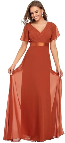 Ever-Pretty Abito Cerimonia Donna a V Linea ad A Elegante Abito da Sera Classico con Maniche a Volant Arancione 40