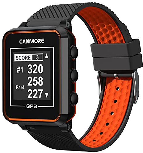 CANMORE TW356 Orologio GPS da golf per uomo e donna, aggiornamento gratuito di oltre 41.000 campi precaricati in tutto il mondo, display LCD ad alto contrasto, chip IC di aggiornamento, Arancia