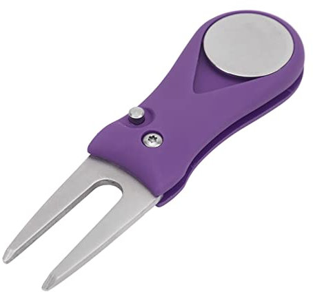 Alomejor Golf Divot Repair Tool with Magnetic Ball Marker Foldable Golf Pitchforks Metal Golf Club Ball Putting Green Fork for Training(Purple) golf