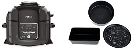 Ninja Foodi Multikocher [OP300EU] Tender-Crisp-Technologie, Schwarz und Grau & 4380J300EUUK Foodi 3-teiliges antihaftbeschichtetes Backformen-Set Bakeware, Keramikbeschichtet, Schwarz