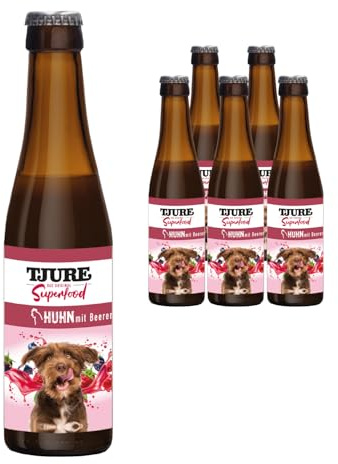 TJURE Hundesmoothie Huhn mit Beeren | 6 x 220 ml | Premium Smoothie für Hunde | Mit Hühnerfleisch & Beerenmix | Getreidefrei & Laktosefrei | Ohne Zusatzstoffe | Made in Germany