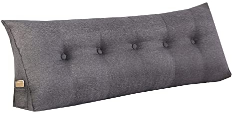 WINARA Einfaches Dreiecks-Lesekissen, großes Rückenlehnenkissen für Bett, Sofa, Tatami, Tagesbettkissen, Keil-Kopfteil-Kissen mit abnehmbarem Bezug (Dunkelgrau, 120x50x20)
