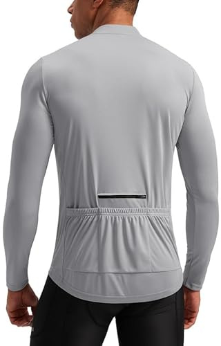 Men's Cycling Jersey Moisture Wicking Long Sleeve UPF Half Zip Riding Bike UPF SPF UV Biking Bicycle Mountain Road Biker Cycle Sun Protection Shirts for Men Zipper Pockets(Light Grey,XL)