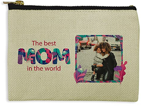 Schminktasche Damen Personalisiert/Kartenetui. Kleine Geldbörse Damen. Muttertag. Originelles Geschenk. Leinenartiges Gewebe. 10x15 cm. Verschiedene Designs. Kulturtasche aus Stoff. MOM