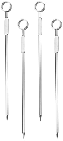 sourcing map Cocktail Toothpicks, 4Pcs 4.3 Stainless Steel Reusable Metal Round Ring Cocktail Picks Skewers for Drinks Appetizer Fruits (Silver)