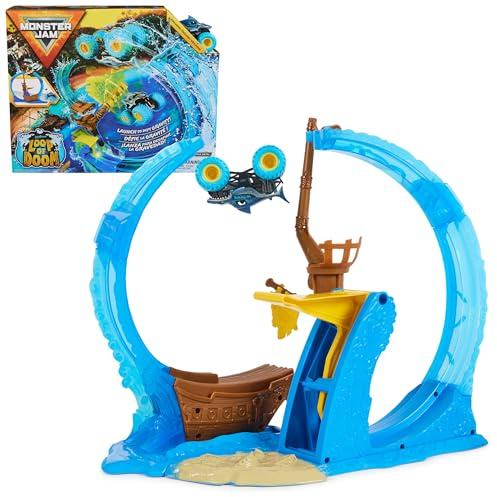 Monster Jam, Megalodon Loop of Doom Stunt Playset con exclusivo camión monstruo fundido a escala 1:64 para niños a partir de 3 años