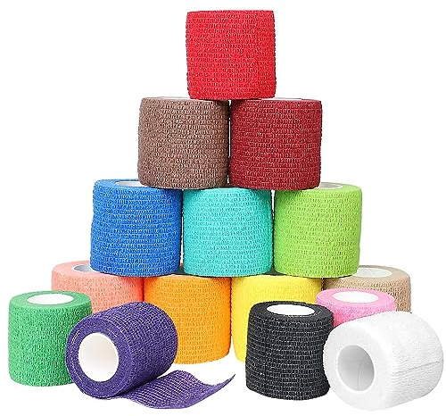 EMOIEMO 15 Rollen Selbstklebender Verband - 5cm x 4.5m Vliesstoff Selbsthaftende Bandage, Haftbandage Elastische Binde, Kohäsive Bandage, Ideal für Hand- & Knöchelverstauchungen und Schwellungen