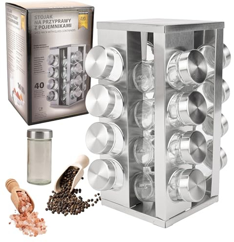 KARL HAUSMANN Porta Spezie Girevole per Cucina - 16 Barattoli - Portaspezie Rotante a 360° - Acciaio Portaspezie Salvaspazio - Porta Spezie per Cucina Salva Spazio - Giostra Portaspezie - Organizer