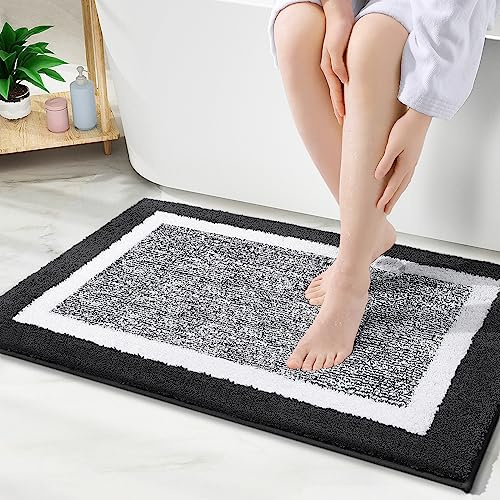 smiry rutschfeste Badezimmerteppich, Super Weich Saugfähig Badematte Waschbar Badteppich Flauschiger Duschvorleger für Badezimmer Mikrofaser Badvorleger Badematten- 40x60 cm, Schwarz