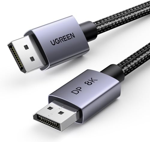 UGREEN 8K Displayport Kabel 1.4 8K 60Hz 4K 240Hz, VESA-Zertifiziert, Aluminium DP kabel 32.4Gbps Kompatibel mit HDR, FreeSync, G-Sync, DSC 1.2, HDCP 2.2 für PC, HDTV, Monitor, Grafikkarte(2M)