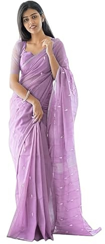 Lavanda Sari da donna in cotone e seta a quadri Camicetta non cucita (Diwali Special), Etichettalia unica