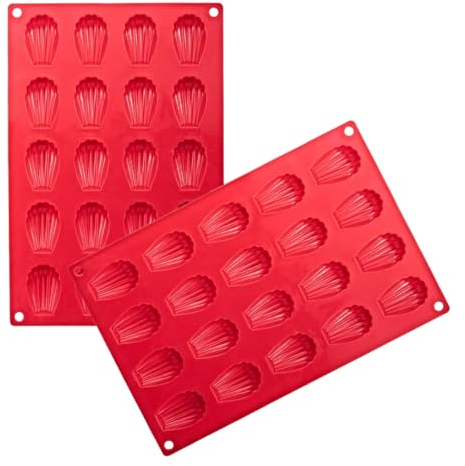 20-Cavity Madeleine Tray, Non-Stick Silicone Cake Baking Pan Mould, Mini Madeleines Scallop Shells Baking Tray, Pop-up Mold, Pack of 2