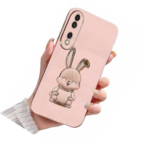 Nadoli pour Oppo A58 4G Lapin Invisible Béquille Coque,Ultra Mince Placage Télescopique Bunny Pliant Supporter Antichocs Silicone Flexible Coque Housse Étui de Potection