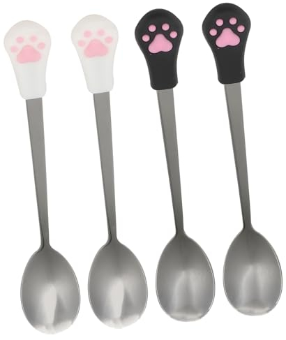 Ipetboom 4Pcs Stainless Steel Pet Food Spoon for Dogs and Cats, Dog Cat Can Food Scoop, Easy to Clean Long Handle Can Spoon Fork Style