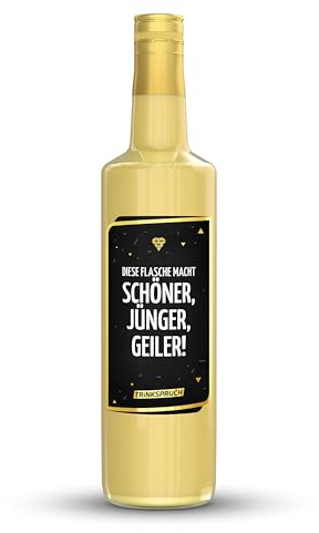 TRINKSPRUCH - Bio Eierlikör mit Spruch: Diese Flasche macht schöner, jünger, geiler!, 0,7L cremiger Likör mit 14% vol, Ein besonderes Alkohol Geschenk