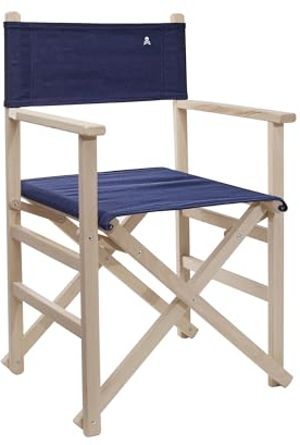 Scalpers Klappbarer Regiesessel, Gestell ohne Lack mit dunkelblauer Leinwand, hergestellt aus hochwertigem Buchenholz, 1 Silla
