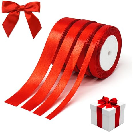 4 Rollen Rot Einseitiges Farbband Schleifenband, 6/10/15/20mm Dauerhaft Schleifenband, 22m Dekoband Geburtstag Taufe Breit, Packung Party Satin Bänder, Geschenkband Hochzeit Stoff für Verpackung