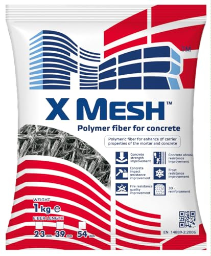 Polypropylen Faser 23 mm, 39 mm, 54 mm; Polymerfasern X Mesh für Beton, Industrieböden, Estrich, Mörtel, Putz; 1000 g; Betonverstärkung (Faserlänge 54 mm)
