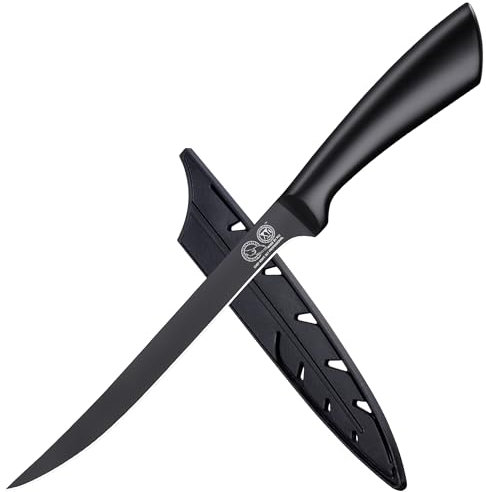 XYJ 8 Inch Kitchen Knife Stainless Steel Ultra Sharp Cleaver Fillet Knife,Salmon Fish Steak Meat Cutting Carving Knife,Deboning Knife With Cover,Ergonomic Handle