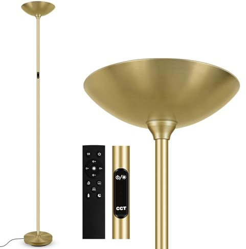 BoostArea Dimmable Floor Lamp,30W 3000LM Super Bright LED Torchiere Standing Lamp with Remote & Touch Control,71 in Tall Pole Sky Modern Floor Lamps for Living Room Bedroom Office,2700k-6500k,Gold