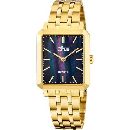LOTUS Montre Femme Analogique en Acier Inoxydable 316l Doré | Mouvement à Quartz, Verre Minéral Haute Résistance, Étanche 5 ATM 18982/3, Square Series