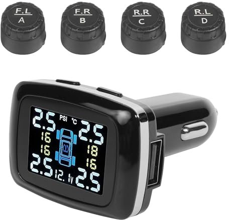Unifizz Reifendruckkontrollsystem, Echtzeit-Monitor, Auto-TPMS mit 4 externen Sensoren, passend für 4-Reifen-Fahrzeuge, Auto, LKW, SVU, Wohnmobil-Pickup