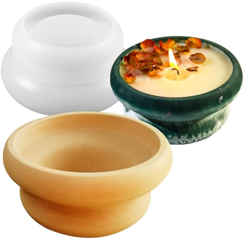 Wehous Moules uniques en silicone pour bougeoirs, pots ronds géométriques, moules en résine, béton, ciment - Moules de moulage époxy pour bijoux, conteneurs de bonbons, pots de fleurs, loisirs