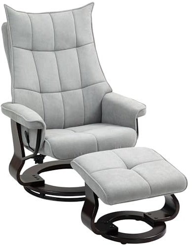 HOMCOM Relaxsessel mit Hocker, Drehbar Fernsehsessel mit Liegefunktion, Wippfunktion, Liegesessel mit doppellagiger hoher Rückenlehne, Samtoptik, für Wohnzimmer, Schlafzimmer, Grau