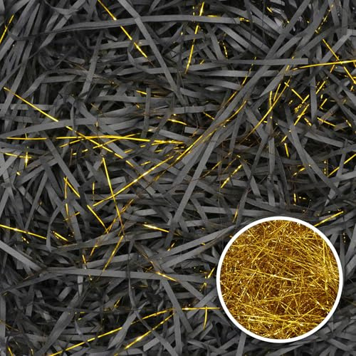 200 g Raphia-fyllning för strimlad presentkorg fyllning av presentpapper för fyllning av presentkorg och inslagning för presentförpackning dekoration (svart guld)
