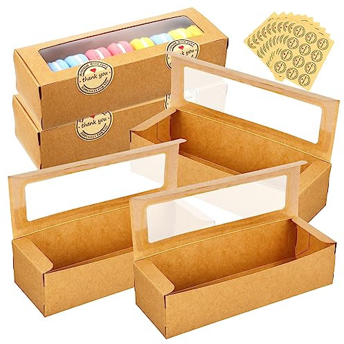 GLEAVI Lot De 50 Petites Boîtes à Gâteaux En Papier Kraft Avec Fenêtre Transparente, Boîtes D'emballage Kraft Pour Macarons Et Pâtisserie, Pour Boulangerie Et Présentation De Desserts