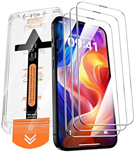 QUESPLE 3 Pezzi Pellicola Protettiva in Vetro Temperato per iPhone 15 6,1 Pollici, [Installazione Automatica dell'Allineamento] Un Tocco Installa Vetro Completa Flim a Copertura Totale, Durezza 9H