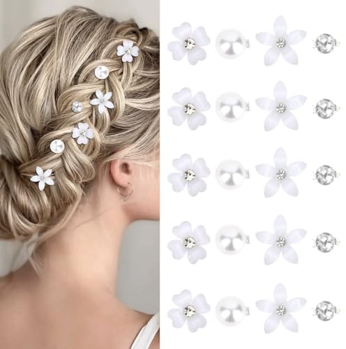 20 Pcs Blanc Petites Pinces à Cheveux Fleur, Mini Diamant Perle Fleur Petite Accessoires de Cheveux, Pince à Cheveux Perle pour Femmes Filles Fête d'Anniversaire Mariage Photo (4 Styles) (Option A)