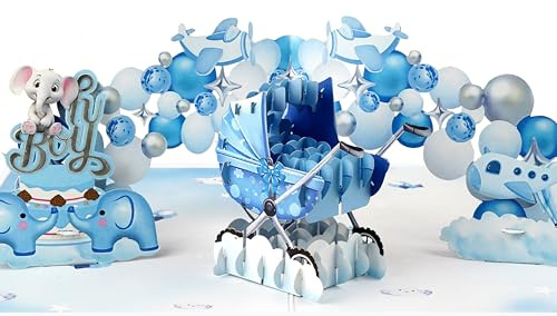 Baby Shower Card Pop Up | New Baby Boy 3D Pop Up Glückwunschkarte Erster Geburtstag Karte für Junge (Größe 15x20 cm - BabyBoy Shower)