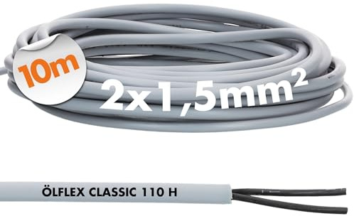 Lapp 10m Ölflex Classic 110 H Steuerleitung 2x1,5 mm² - Halogenfrei Grau | 2-adriges Anschlusskabel ohne Schutzleiter - Ölbeständige HFFR-Leitung für Maschinenbau, Anlagenbau und Gebäudeinstallation