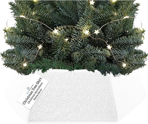 DECO EXPRESS Christbaumständer Abdeckung mit Glitzernden Pailletten, 85 x 25 cm, Hexagon Tannenbaum Kragen, Ideal als Weihnachtsbaum Deko (Weiß Pailletten)