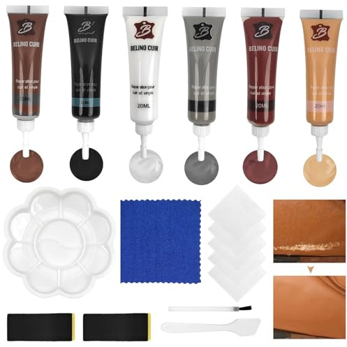 6STK Leder Reparatur Set Flüssigleder Kunstleder Reparaturset Sofa Auto | mit Zubehör Leder Reparatur Set Schwarz Braun Weiß Grau Beige Lederreparaturset für Autositze Sofas Lederjacke