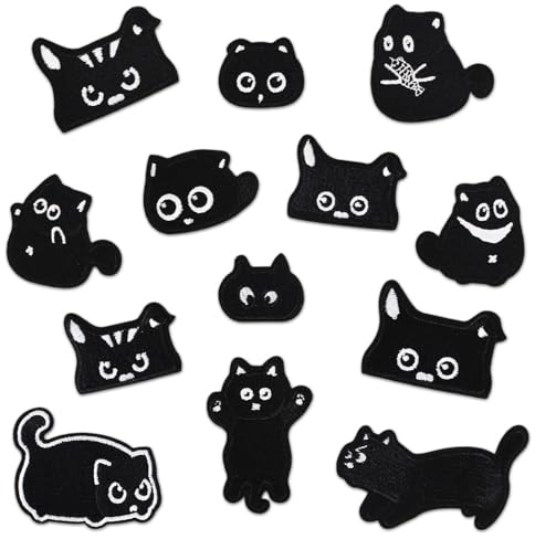 Patch Süße Schwarze Katze Sich Fest zum Aufbügeln, Bügelflicken Kinder Flicken, Bügel-Patches, Patches Zum Aufbügeln, Bestickte Aufnäher, Vielfältige Designs für Jeans, Hemden & Jacken (13)