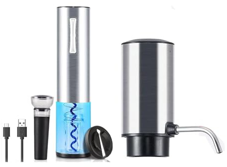 Abrebotellas de vino, rápido y eléctrico, juego de aireador de vino eléctrico, textura de acero inoxidable, para fiestas y restaurantes, juego de herramientas de acero inoxidable