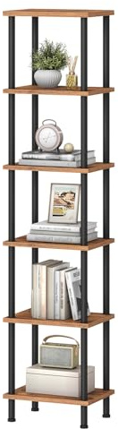 HOOBRO Bücherregal mit 6 Ebenen, Retro-Standregal, DVD-Regal, Büroregal, offene Ablagen, Freistehendes Regal, Einfache Montage, für Wohnzimmer, Büro, Vintagebraun und Schwarz EBF165SJ01