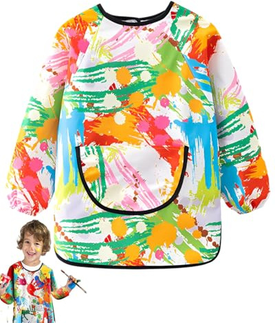 1 grembiule da pittura per bambini,grembiule da lavoro per pittori,tuta impermeabile rivestita,grembiule antimacchia per bambini e bambine dai 2 ai 4 anni per le lezioni di arte a scuola(scarabocchi)