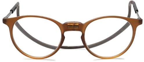 MAGIMODAC Runde Magnetische Lesebrille Damen Herren Magnetverschluss Hängender Hal Leicht Faltbar Lesebrillen Retro Haltbar Flexibel Magnetlesebrillen mit Verstellbaren Bügeln Braun +2.00