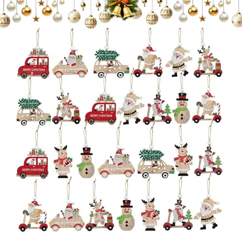 HOPEYMY26 27 st julgransprydnad, trähänge, jul, julhänge, trä, julgransdekoration, julgransprydnad, lämplig för julgransdekorationer och festliga festdekorationer