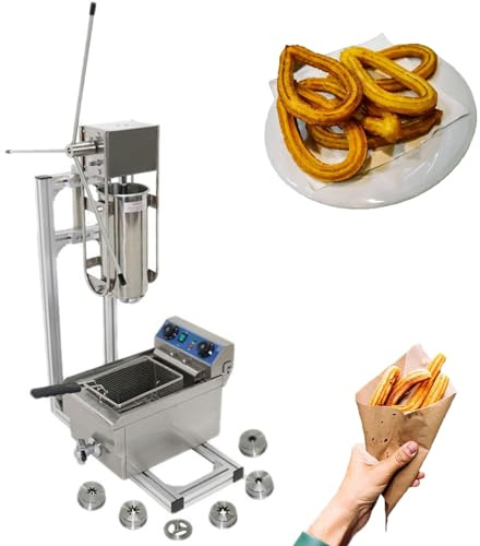 Machine à churros manuelle professionnelle avec friteuse, 7 L, électrique 10 L/20, 6 buses, remplisseuse de beignets en acier inoxydable, pour restaurants ou usage domestique(With 10L Deep Fryer)