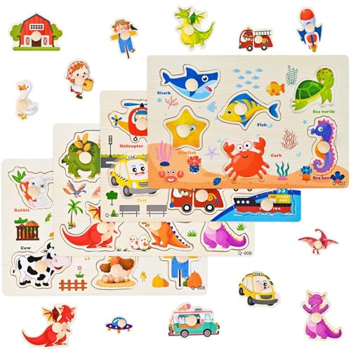 Wooderma Puzzle in legno da 1 anno, puzzle a incastro, in legno, per ragazzi e ragazze, 12-36 mesi, giocattolo Montessori, giocattolo in legno, per bambini, puzzle di Natale, compleanno