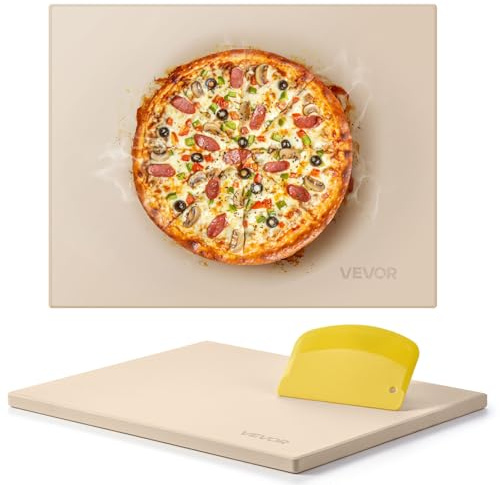 VEVOR Pizza Stone, 15 x 12 x 0.6 in Rectangular Cordierite Pizza Stone, Extra Large Baking Stone with Scraper, 1450℉ Heat-Resistant Bread Stone, for Kitchen Oven, Baking Bread & Pizzas, BBQ Grill