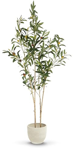 MAIA SHOP Olivo Artificial Flair 150 cm - Árbol Realista de Interior | Olivo Artificial con Tronco Natural y Aceitunas para Salón Recibidor Oficina - Maceta Negra Incluida