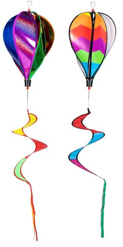 DIYEAH 2 pièces Décoration de Jardin Moulin à Vent Montgolfière Pendants Spirale Colorés Résistants Extérieur Accessoires Faciles à Installer pour Terrasse et Cour