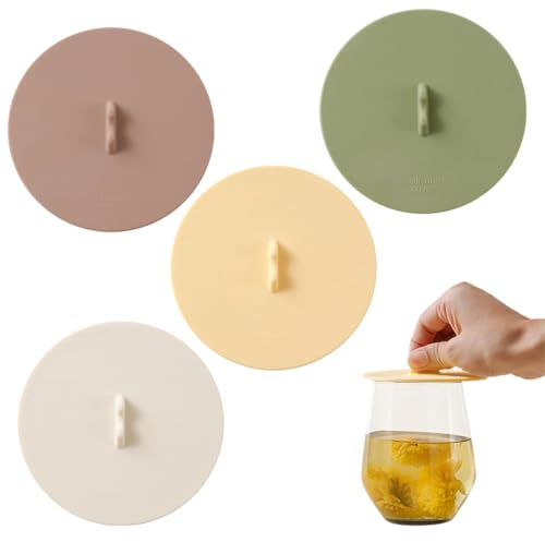 GNALIA Tapas De Silicona 4 Unidades, Cubiertas Reutilizables Antipolvo Para Tazas Y Vasos, 10Cm, Colores Verde Blanco Amarillo Marrón