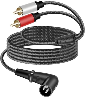 YANBORONSN Cavo Patch Y-Splitter XLR Maschio 90 Gradi su 2 RCA Maschio, Cavo di Connessione Audio Stereo Non Bilanciato 3 PIN XLR Splitter su 2 RCA per Subwoofer, Altoparlanti (2M)